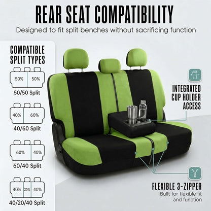 FH Group Full Set Cloth Car Seat Covers, Universal Fit Front and Split Bench Rear, Airbag Compatible, Washable for SUV, Sedan, Van - Black
