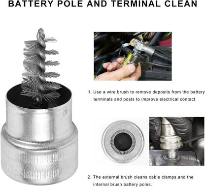 2 PCS Battery Terminal Cleaners, Auto Battery Post Cleaning Brushes with Anti-Corrosion Washers, Top and Side Terminals Steel Bristle Brush for Car Marine Boat Batteries