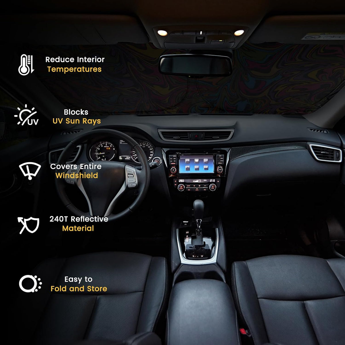 Iridescent Sun Shade for Car Windshield, Foldable Universal Car Windshield Upgrade Sunshade Enhanced UV Rays Reflective Sun Visor Shade Keeps Vehicle Cool