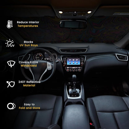 Iridescent Sun Shade for Car Windshield, Foldable Universal Car Windshield Upgrade Sunshade Enhanced UV Rays Reflective Sun Visor Shade Keeps Vehicle Cool