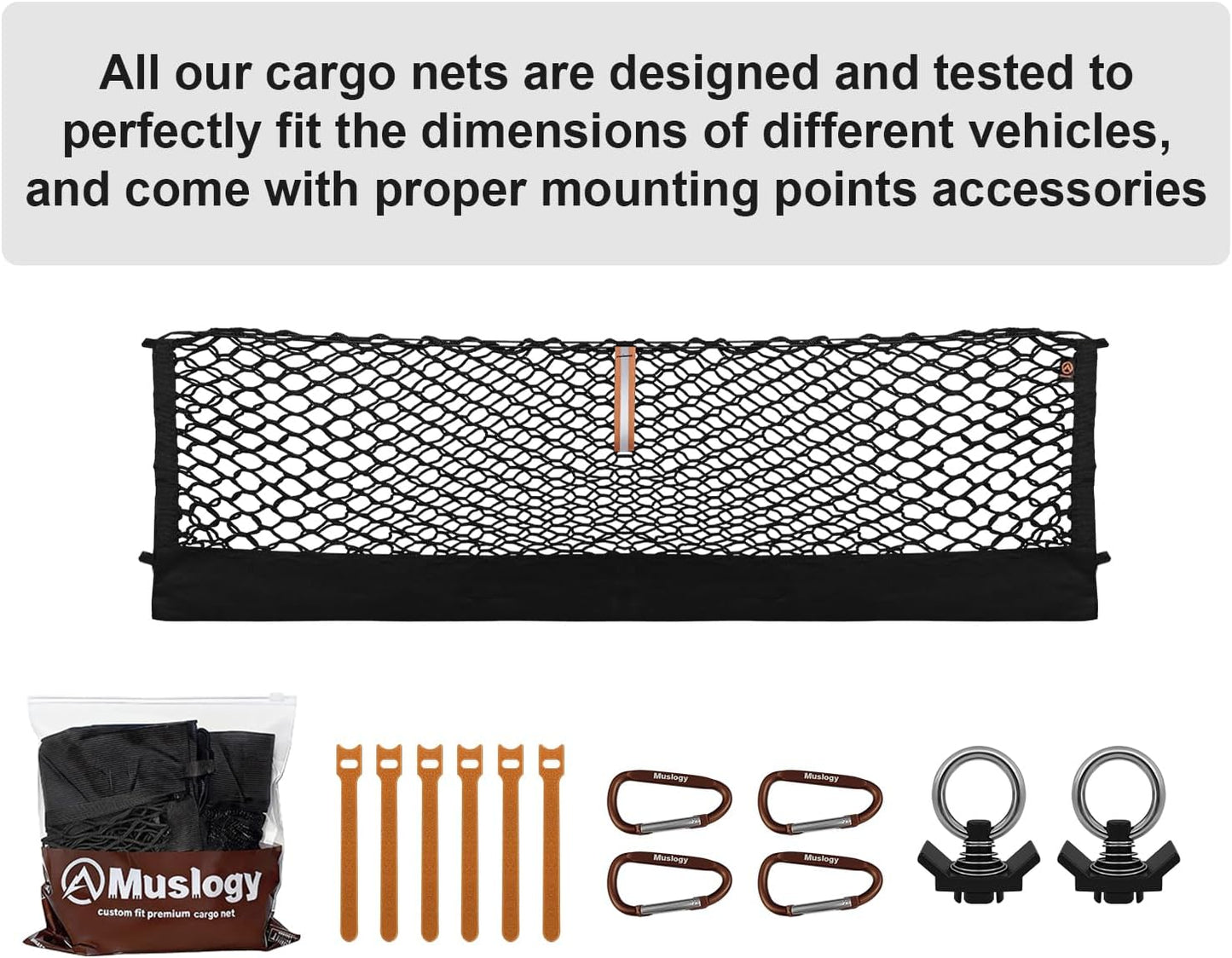 Muslogy Truck Bed Cargo Net Trunk Netting Compatible with 2023-2025 2026 Honda CR-V Accessories, Pickup Cargo Organizer SUV Sedan Storage Net w/Heavy Duty Carabiners - Colors A