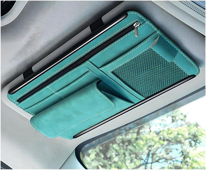 Yourkar Car Sun Visor Organizer, Soft Leather Surface Eyeglasses Note Card Holder Car Storage Bag, Scratch-Resistant Waterproof Auto Sunshade Organizer Bag, Car Accessories (Gray)