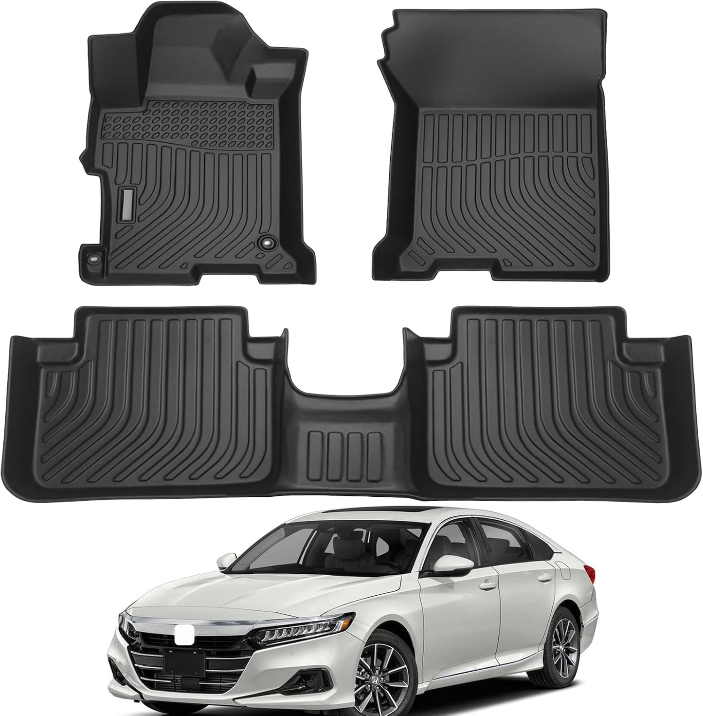 All Weather Rubber Car Floor Mats Compatible with 2013-2017 Honda Accord, Custom Fit Car Mat Full Set with Raised Edge, Odorless, Easy to Install in 5 min, Non-Slip Surface, No Need Trimming