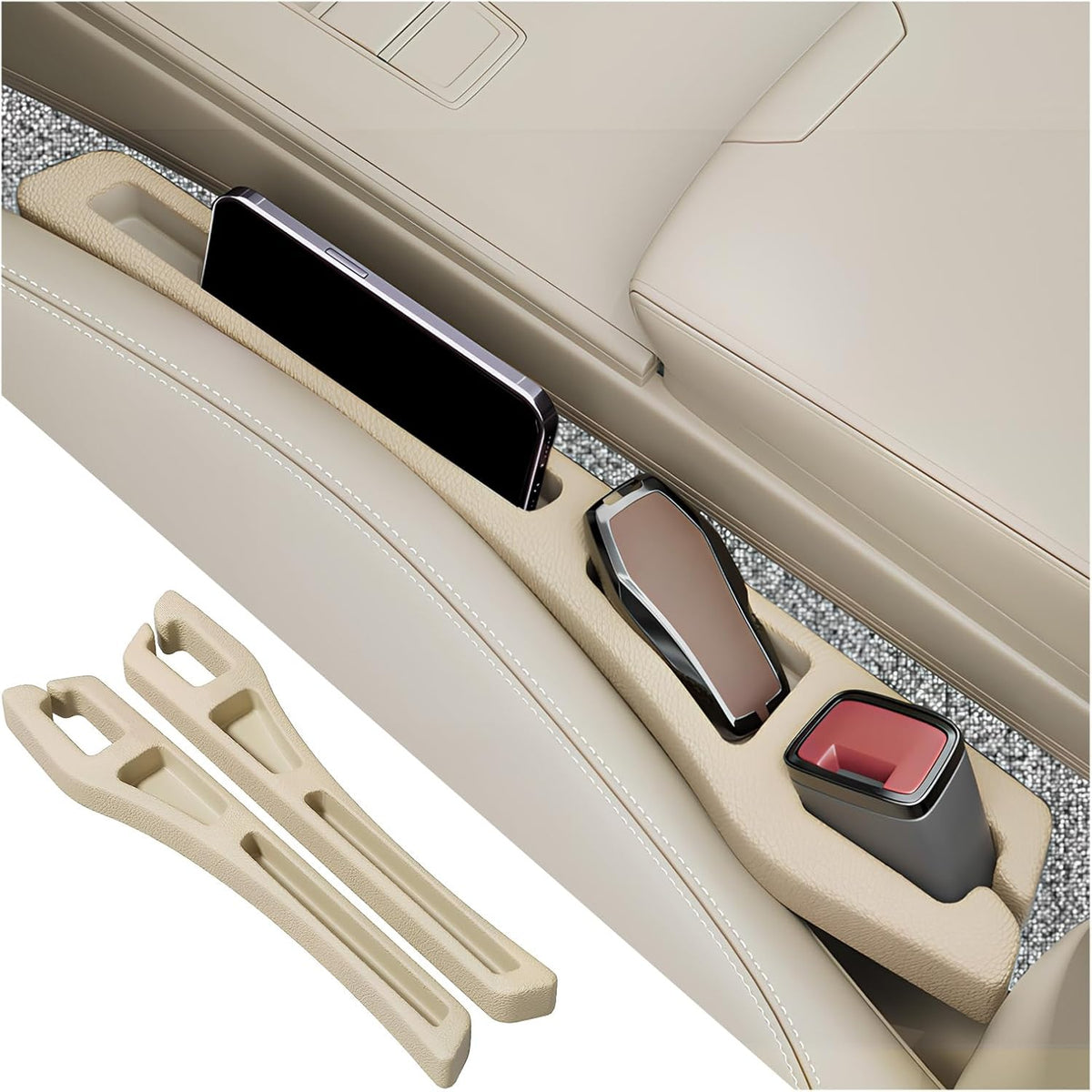 2PCS Car Seat Gap Filler Organizer,2 in 1 Car Gap Filler with Fill and Storage Function for Storing Phones Keys Cards,Universal Multifunctional No Drop Seat Guard for Cars