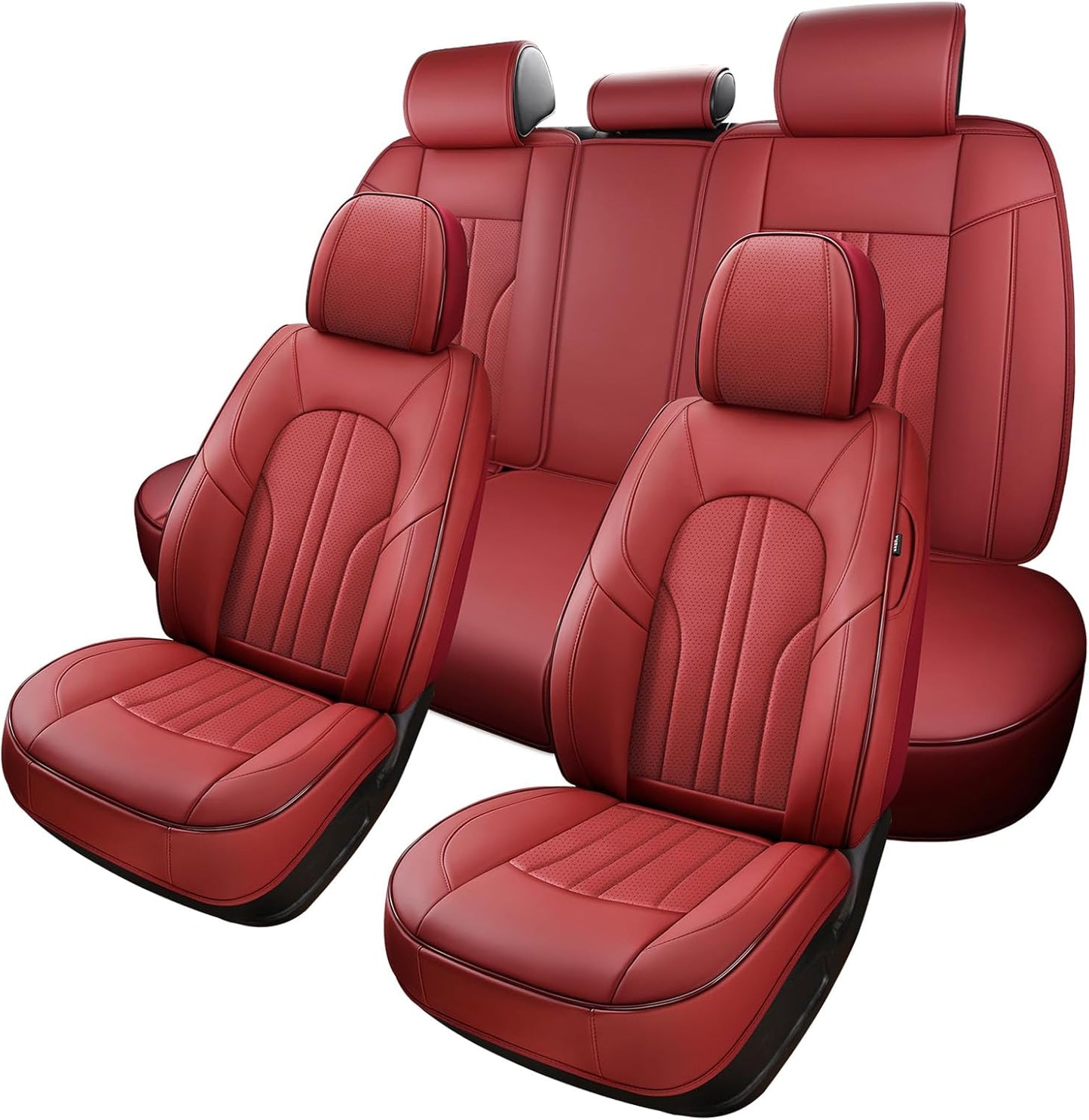 MINGBRON Car Seat Cover Full Set, Leather Car Seat Cover, Waterproof Seat Covers, Car Seat Cushion, Nappa Leather Seat Covers Car Seat Protector Universal Fit Most Cars Black