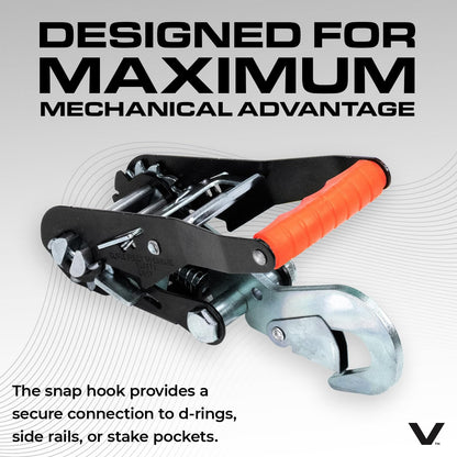 VULCAN Car Tie Down with Flat Hooks - Lasso Style - 2 Inch x 96 Inch - 4 Pack - Silver Series - 3,300 Pound Safe Working Load