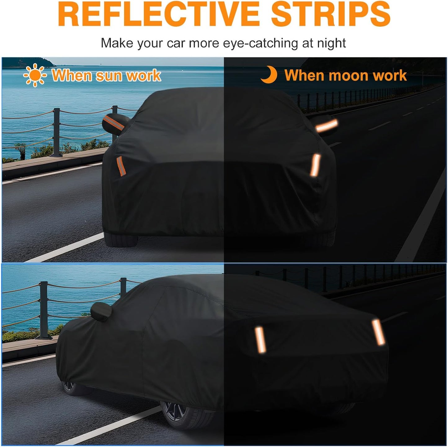 NEVERLAND Sedan Car Cover Waterproof Heavy Duty All Weather Protection Snow Anti-UV Windproof Outdoor Full Car Cover Fit for Automobiles BMW/Mercedes-Benz/Honda（for Car Size:183''L x 70''W x 59''H）