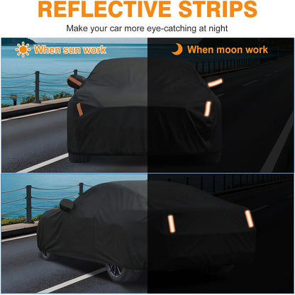 NEVERLAND Sedan Car Cover Waterproof Heavy Duty All Weather Protection Snow Anti-UV Windproof Outdoor Full Car Cover Fit for Automobiles BMW/Mercedes-Benz/Honda（for Car Size:183''L x 70''W x 59''H）