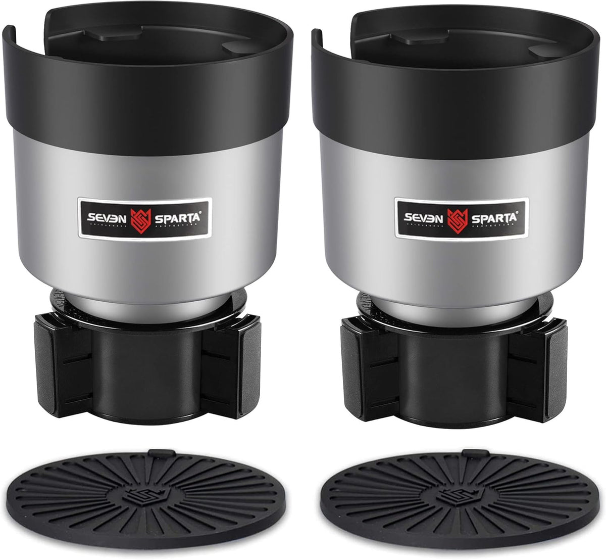 Seven Sparta Car Cup Holder Expander with Offset Adjustable Base, Compatible with Hydro Flasks 32/40 Ounce, Compatible with Yeti Ramblers 20/26/30 Ounce, Other Bottles in 3.4"-3.8" (Black)