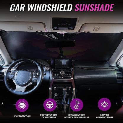 Car Windshield Sun Shade - Reflector Sunshade Offers Ultimate Protection for Car Interior, Cool Reflective Sun Blocker Fits Small Sedans, Mini SUVs