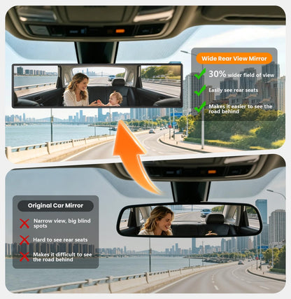 Rear View Mirror, Chrome Anti-glare Panoramic Rear Mirrors Universal 10 Inch Convex Car Interior Clip on Extra Big Wide Angle Rearview Mirror Extender to Reduce Blind Spot for Car SUV