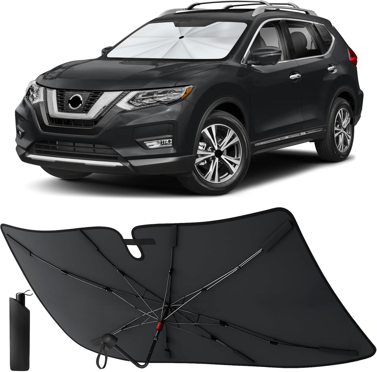 Econour Windshields Sun Shade for Car | Medium Foldable Car Sunshade & Window Tint | UV & Heat Protection Front Window Sun Shield, Keeps Interior Cool, Fits Sedans SUVs & Trucks (57” x 33”)