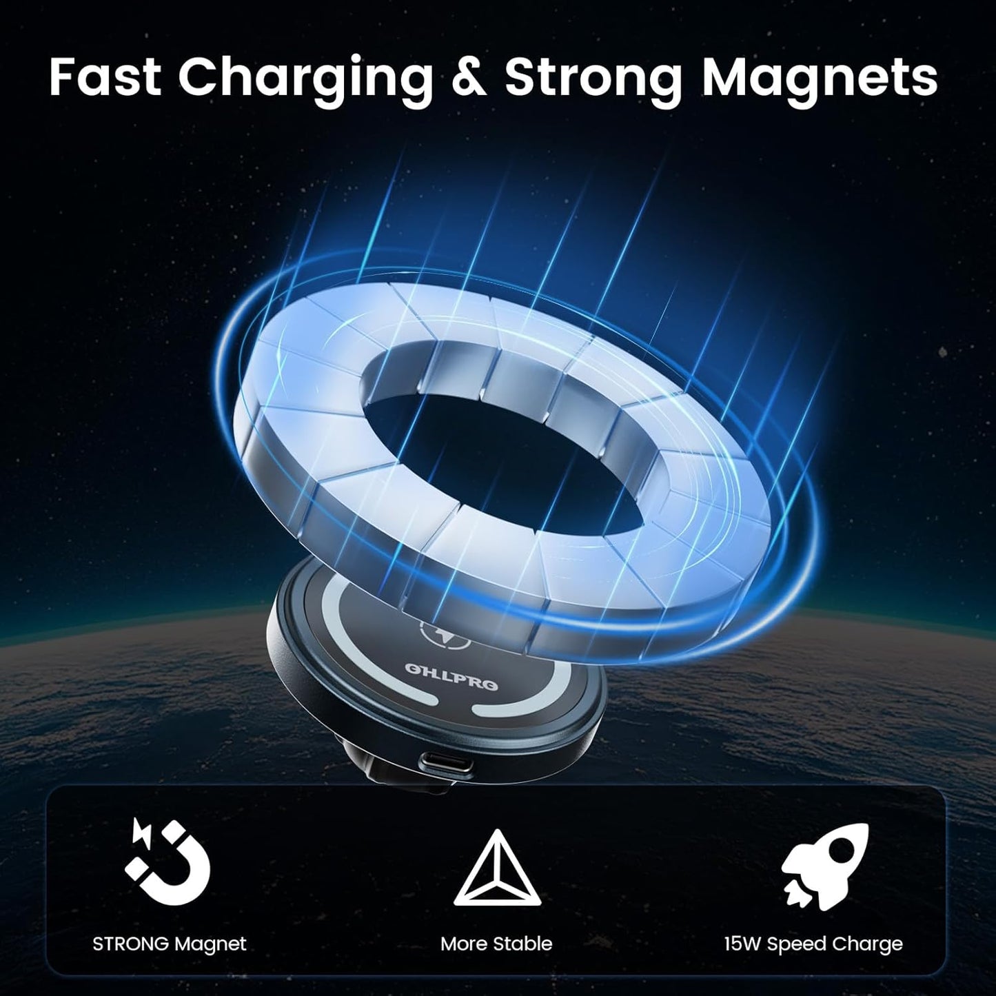 OHLPRO for MagSafe Car Mount Charger iPhone Wireless Car Charger, Stick on Dashboard Magnetic Phone Holder Mount for iPhone 17 Pro Max 16 15 14 Series, 15W Fast Charging, Aluminum Shell