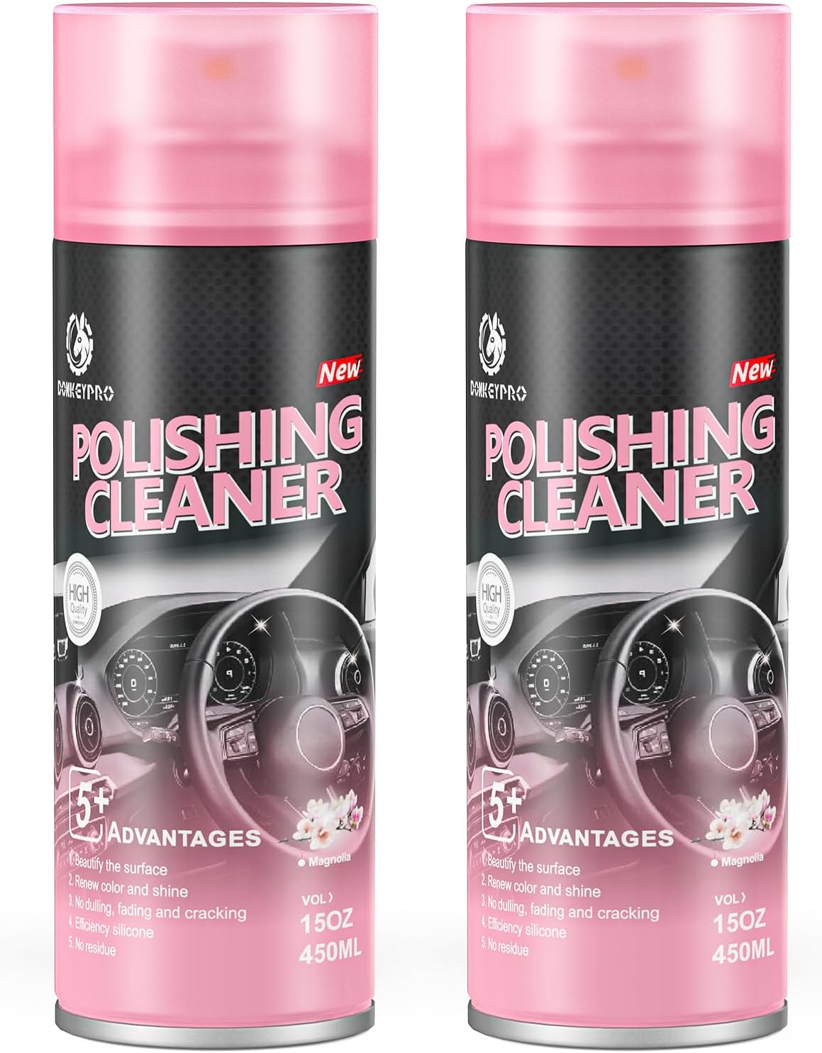 DONKEYPRO Car Interior Cleaner, Polishing Cleaner Detailer Spray for Vehicle Detailing, 450ml Aerosol 15 fl oz with Iron Can (2-Pack)