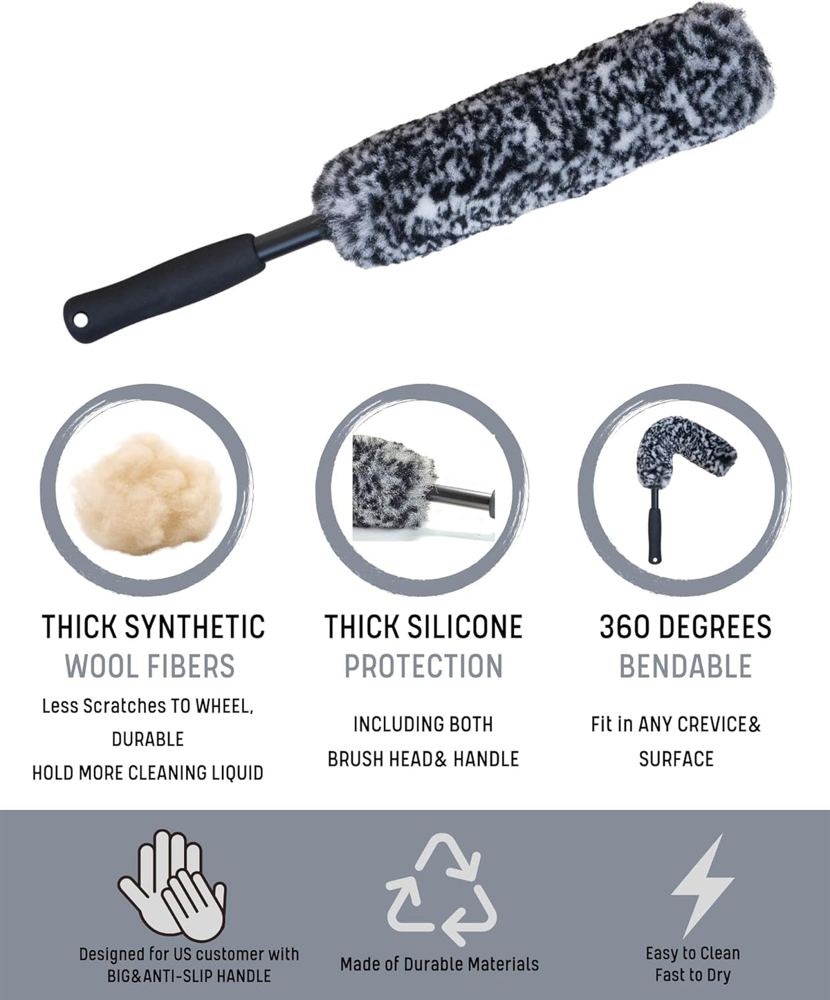 Wheel Brushes for Cleaning Wheels (4 Pro Pack)- 2X Soft Wheel Cleaning Wool Brush, Detailing Brush and Stiff Tire Brush, Scratch Free Durable Car Wheel Rim Brush Kit for Car Rim and Tire Detailing
