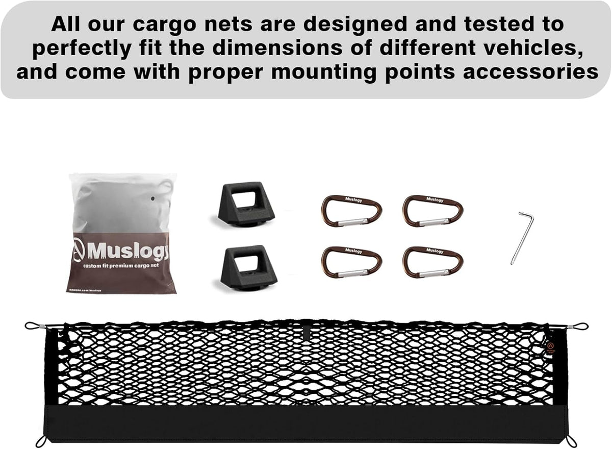 Muslogy Truck Bed Cargo Net Trunk Netting Compatible with 2023-2025 2026 Honda CR-V Accessories, Pickup Cargo Organizer SUV Sedan Storage Net w/Heavy Duty Carabiners - Colors A