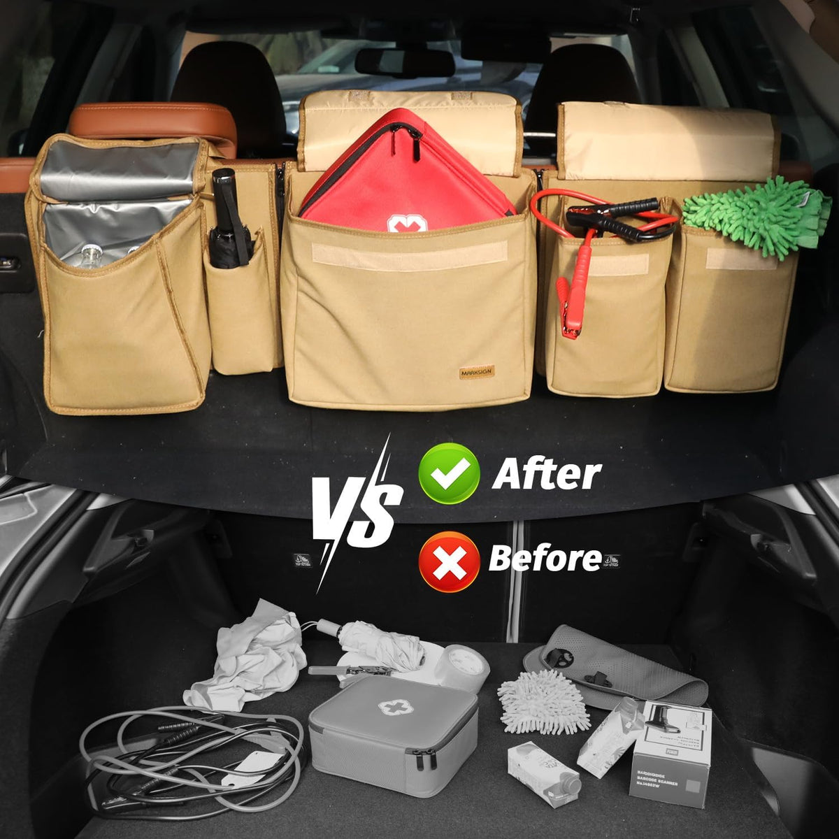 Deluxe Trunk and Backseat Organizer for Medium or Large Size SUVs & RVs, Detachable Storage Modules with Built-in Cooler, Patent Pending