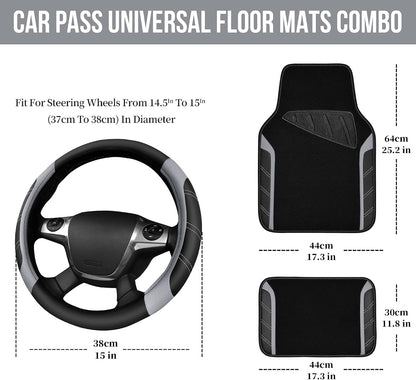 CAR PASS Air Mesh Leather Car Seat Covers Full Set, Waterproof Car Floor Mats, Sporty Steering Wheel Cover 14.5-15in, Universal Fits for 95% Cars Truck SUV (Black and Blue)