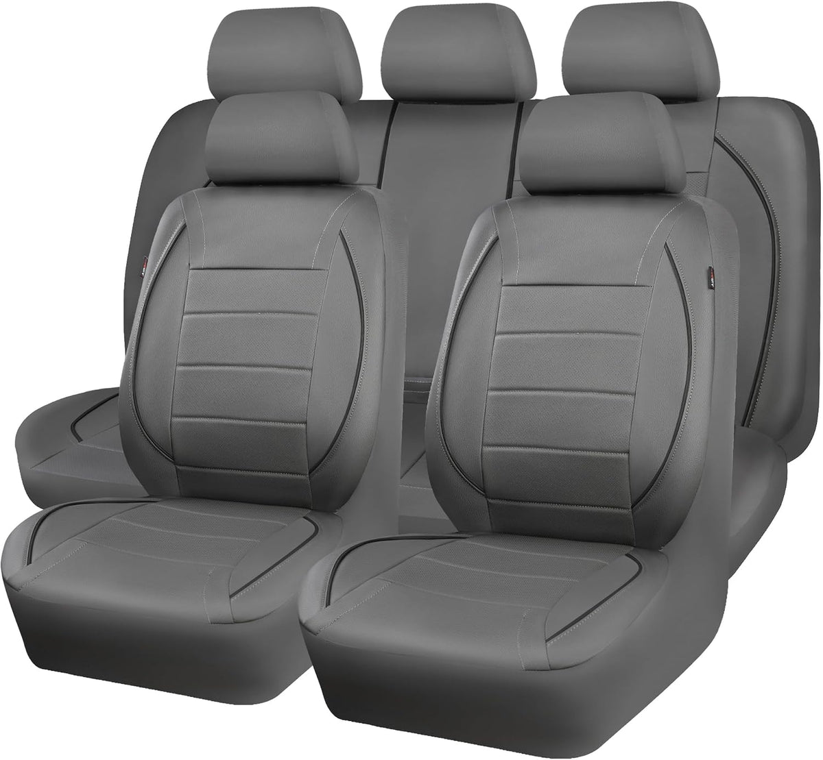 CAR PASS Universal FIT Piping Leather Two Front Seat Covers, Waterproof Faux Leather for SUV Sedan Van Truck, Airbag Compatible,Reserved Opening Holes for Headrest Covers. (Black red)
