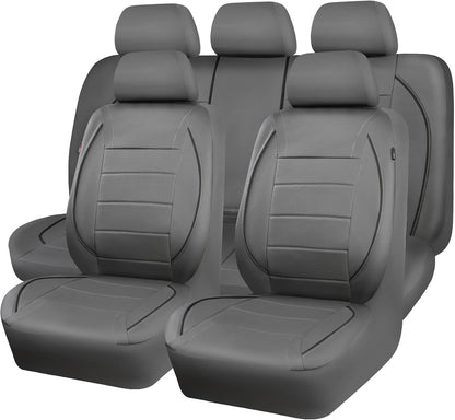 CAR PASS Universal FIT Piping Leather Two Front Seat Covers, Waterproof Faux Leather for SUV Sedan Van Truck, Airbag Compatible,Reserved Opening Holes for Headrest Covers. (Black red)