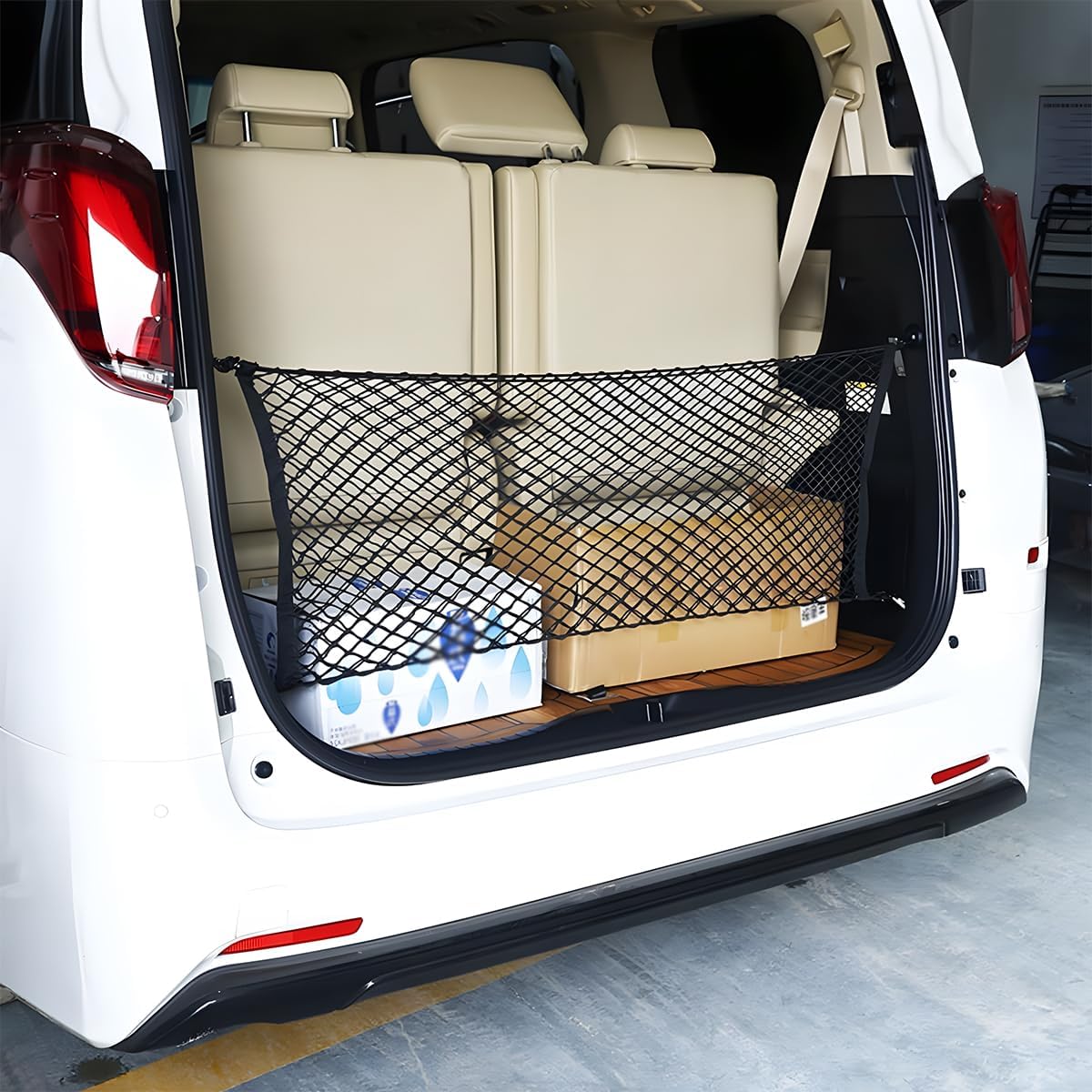 Osilly Car Rear Cargo Net, Double-Layer Adjustable Stretchable Elastic Storage Organizer Net, Trunk Cargo Storage Mesh Net with Hooks, Car Interior Accessories Fit for Vehicle, Trucks, SUV (Large)