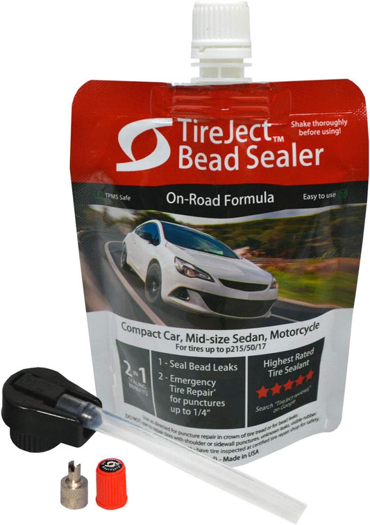 TireJect Automotive Compact Car 2-in-1 Tire Sealant & Bead Sealer Kit for tire Repair of leaks and punctures