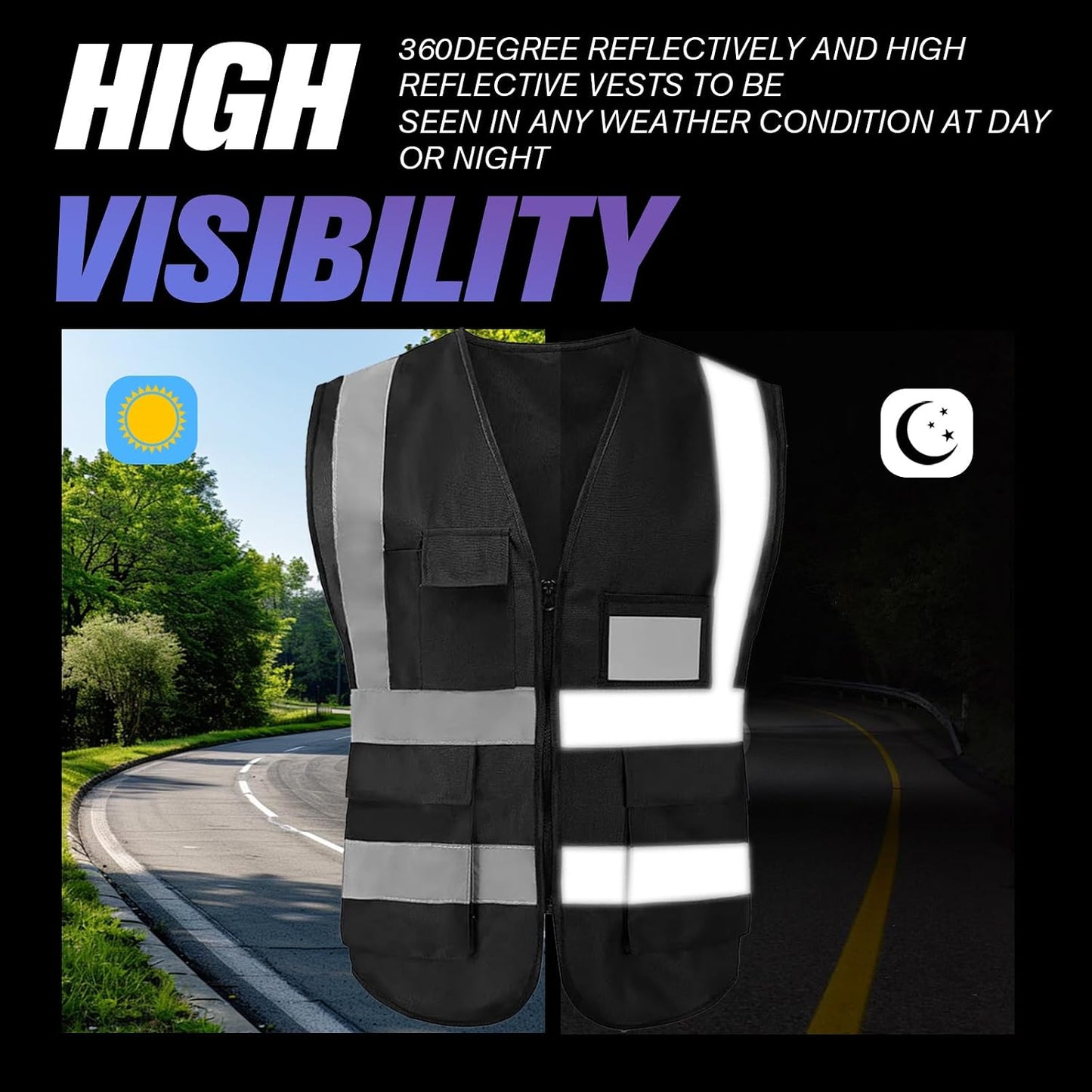 Safety Vests 20 Pack,Hi Vis Construction Vest with 5 Pockets and Zipper,Reflective Vest for Men Women Work One Size