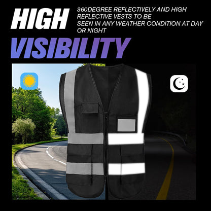 Safety Vests 20 Pack,Hi Vis Construction Vest with 5 Pockets and Zipper,Reflective Vest for Men Women Work One Size