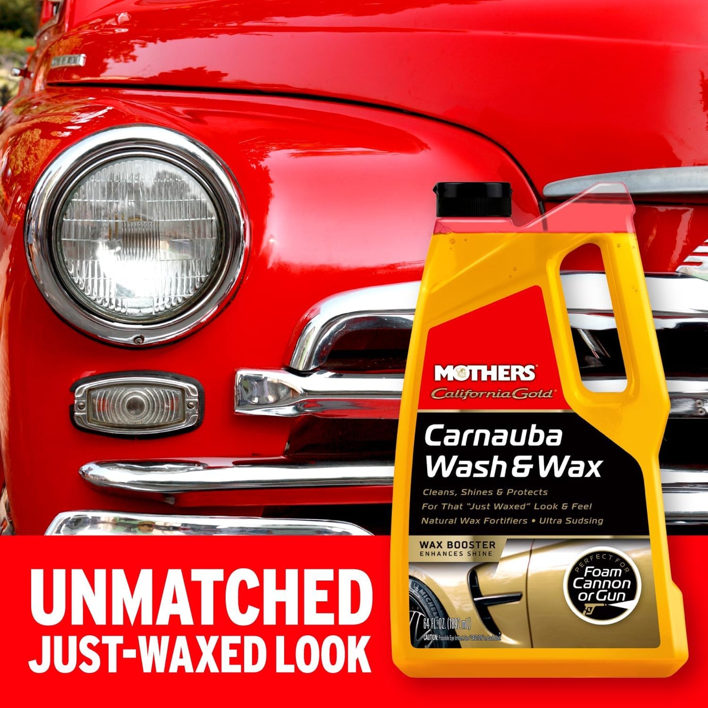Mothers California Gold Carnauba Wash & Wax, 64 oz. — Cleans, Shines & Protects – Gentle, pH Balanced, Ultra-Sudsy for a Spot-Free, Brilliant Finish. Biodegradable & Won't Strip Wax or Ceramic (05674)
