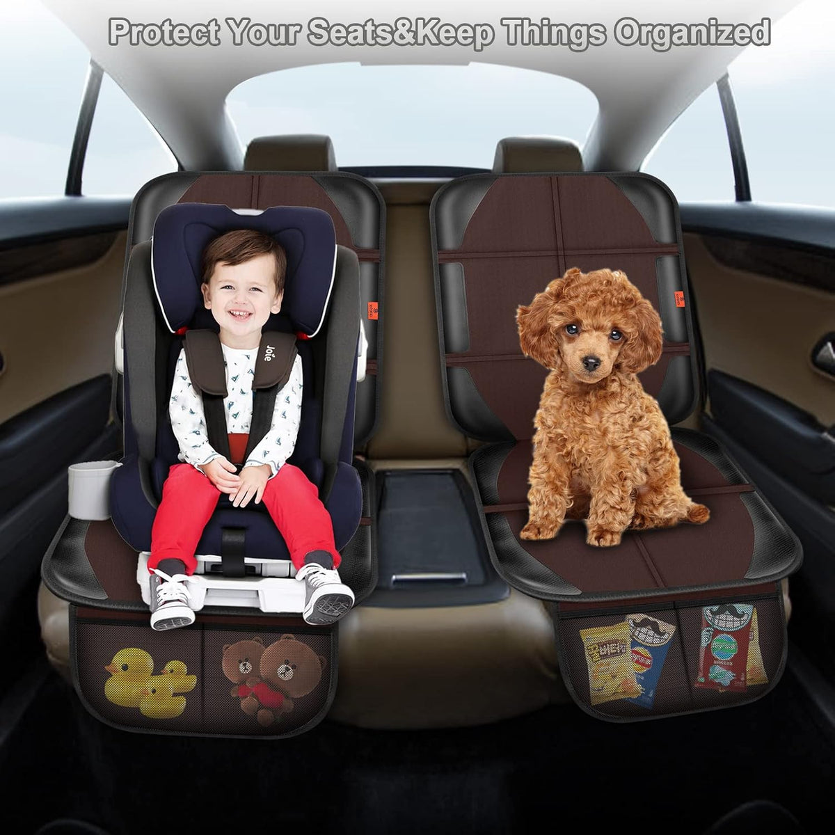 XHYANG Car Seat Protector,Auto Car Seat Protectors Baby Carseat Waterproof & Durable 600D Fabric for Child Baby Car Seat Mat Vehicle Pet Cover 2 Storage Pockets (2 Pack)