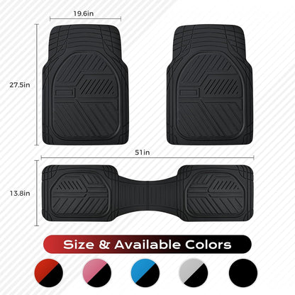 Coverado Car Floor Mats All Weather Waterproof Deep Dish Anti-Slip Car Mats Set, Heavy Duty Rubber Floor Mats for Cars, Universal Trim to Fit Automotive Floor Mats for Cars Trucks SUV, Black&Red
