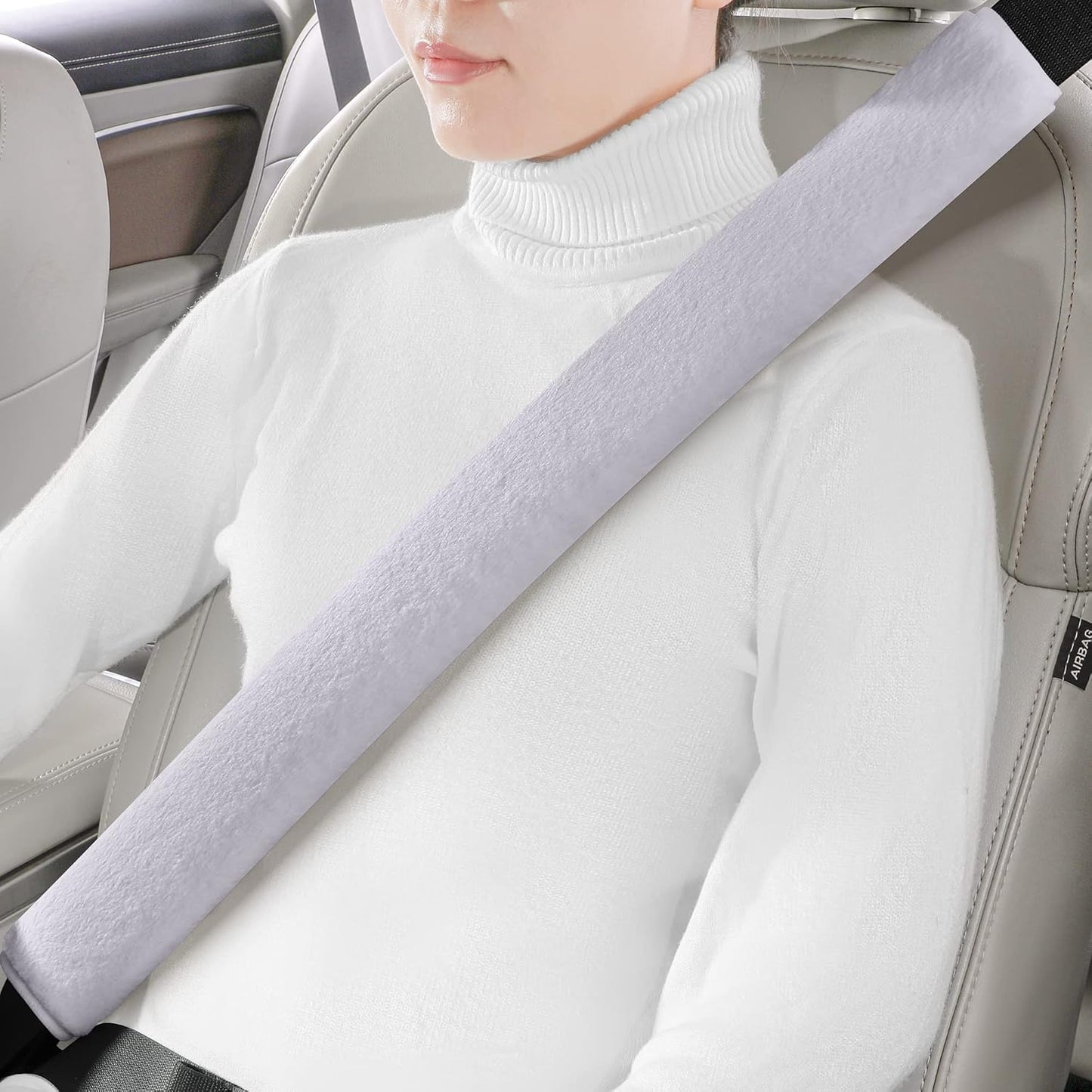 LACDL Extra Long Seatbelt Cover Super Soft Furry for Adults Kids Women & Men, Thick Plush Full Car Seat Belt Strap Cushion, Fluffy Shoulder Pad Protector, Auto Interior Accessories, 1pc, Black, 15.5in