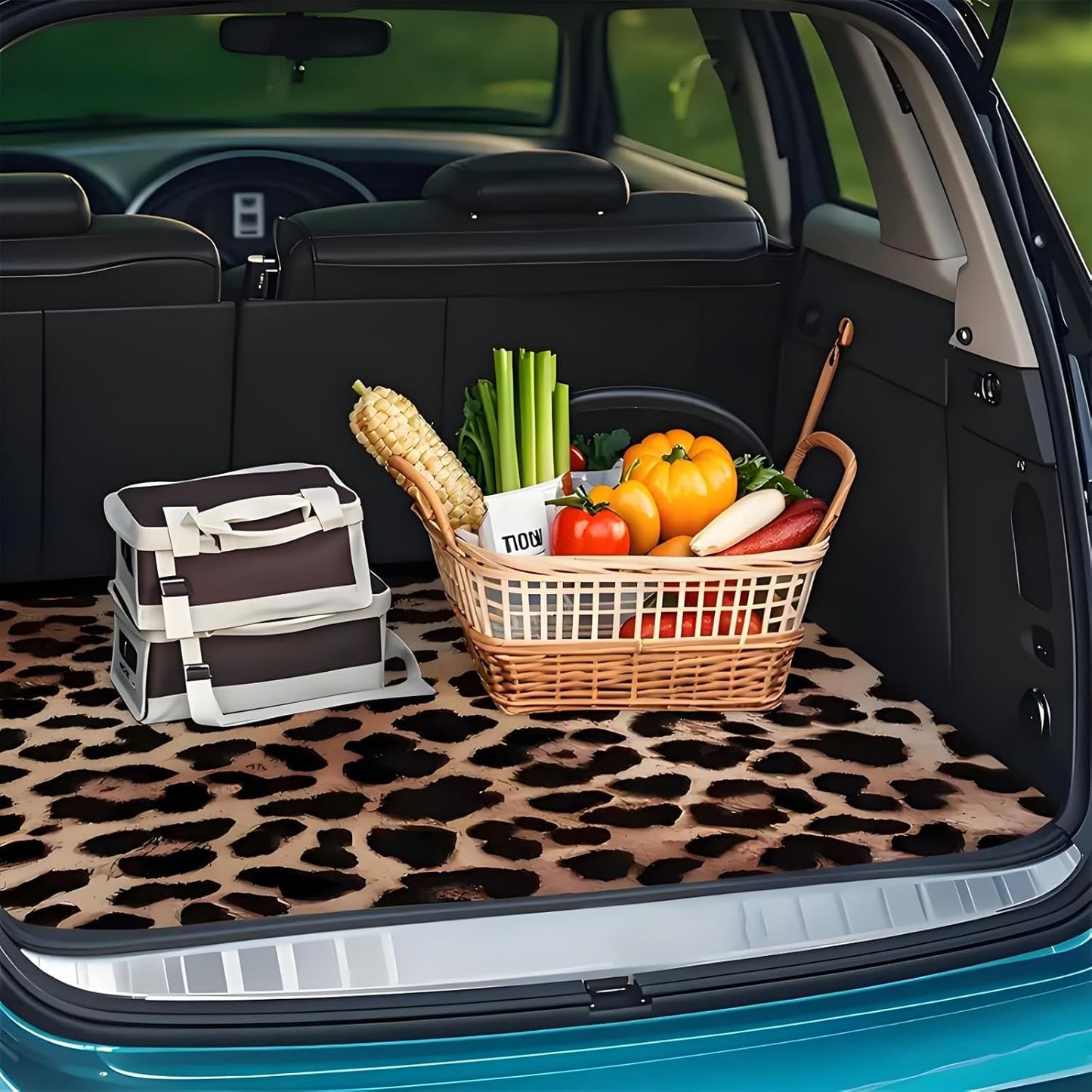 Universal Car Trunk Mat 29" x 39",Purple Colorful Flowers All Weather Trunk Protection Cargo Liner, Durable Cargo Mat Rear Trunk Liner,Stylish Vehicle Interior Accessories Suitable for Most Car Models