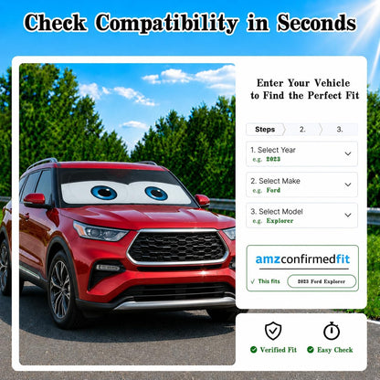 Car Windshield Sun Shade, Funny Cartoon Eyes Sun Visor for Car Windshield Universal Fits Sedan Compact Car Hatchback SUV, UV Heat Protection - 59 x 27.5