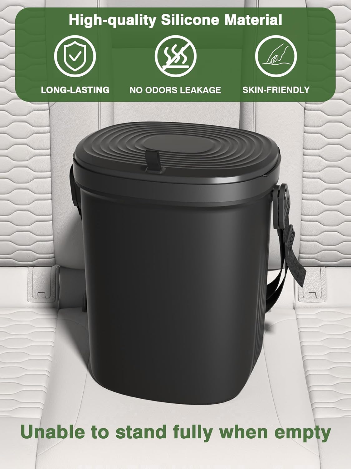Garoopion Leakproof Car Trash Can, 1.9 Gallon Soft Silicone Hanging Garbage Can with Lid, Easy to Clean Vehicle Trash Bin, Suitable for Sedans, SUVs, MPVs & Trucks