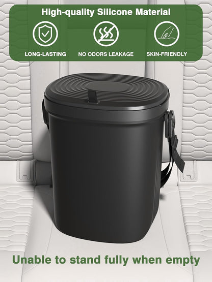 Garoopion Leakproof Car Trash Can, 1.9 Gallon Soft Silicone Hanging Garbage Can with Lid, Easy to Clean Vehicle Trash Bin, Suitable for Sedans, SUVs, MPVs & Trucks