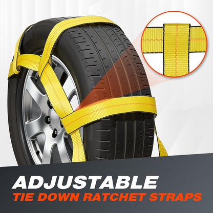 Tow Dolly Straps 2Pcs Tow Dolly Basket Straps with Flat Hook Fit 14"-19" Tires, Car Wheel Tie Down Strap with 10,000 lbs Breaking Strength