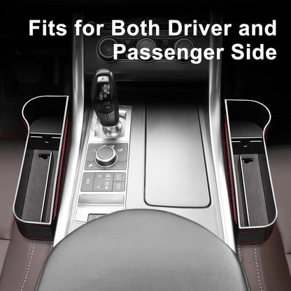 Car Seat Gap Filler, 2 Pack Car Seat Gap Filler Organizer with Cup Holders & 2 Seat Hooks, Car Console Storage Organizer, Car Organizer Front Seat for Storing Phones, Keys, Drinks, Sunglasses