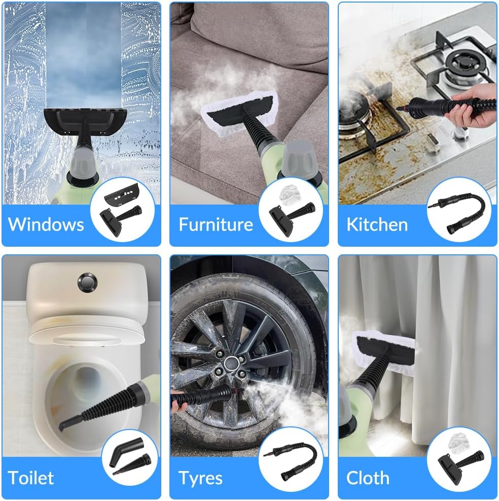 Handheld Pressurized Steam Cleaner with 12 pcs Accessories, Steamer for Cleaning, Steam Cleaner for Home Use, Steamer for Cleaning Car, Furniture, Floor, Upholstery, Grout and Tile, Deep Gray
