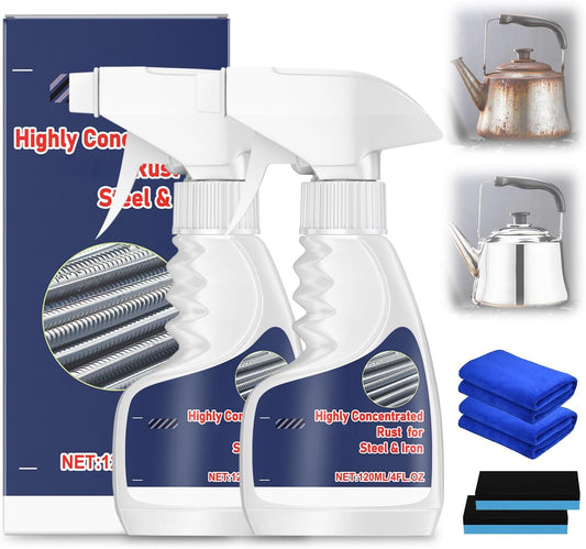 2Pcs Highly Concentrated Rust Remover for Steel & Iron,Heavy Duty Rust Remover Spray No Scrubbing,Rust Remover Heavy Duty for Metal,Powerful Rust Remover for Tools,Stainless Steel-240ML