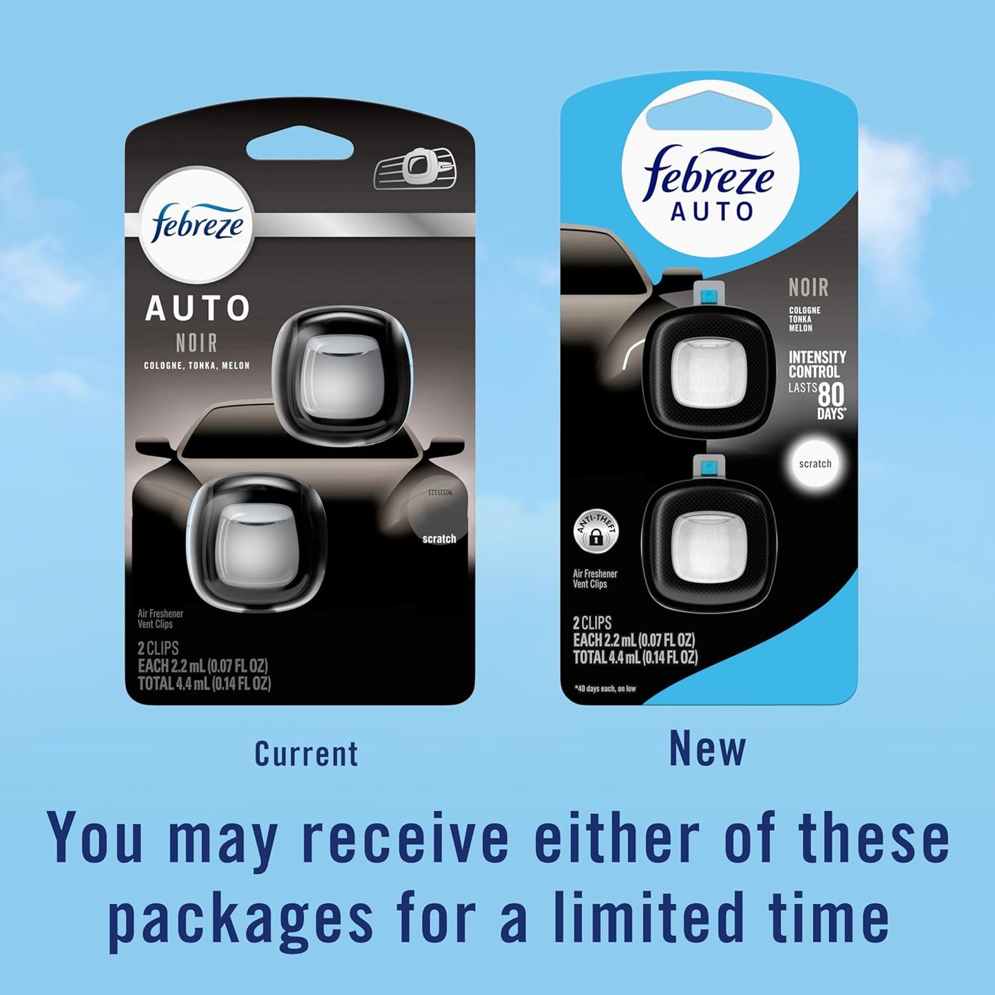 Febreze AUTO Air Freshener, Odor-Fighting Automotive Vent Clip, Midnight Storm Scent, 8 Count