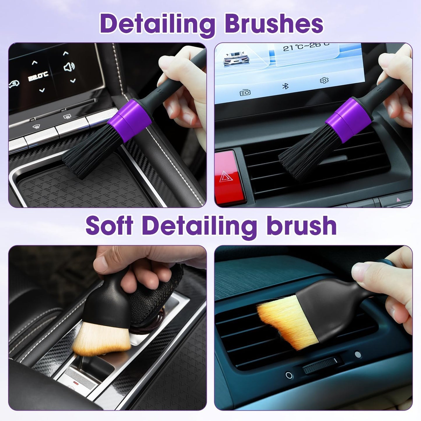 Windshield Cleaner Tool, Car Interior Cleaning Kit with Extendable Handle and 3 Reusable Microfiber Pads, Auto Glass Wiper and Detailing Brush Kit for Car & Home Window, Blue