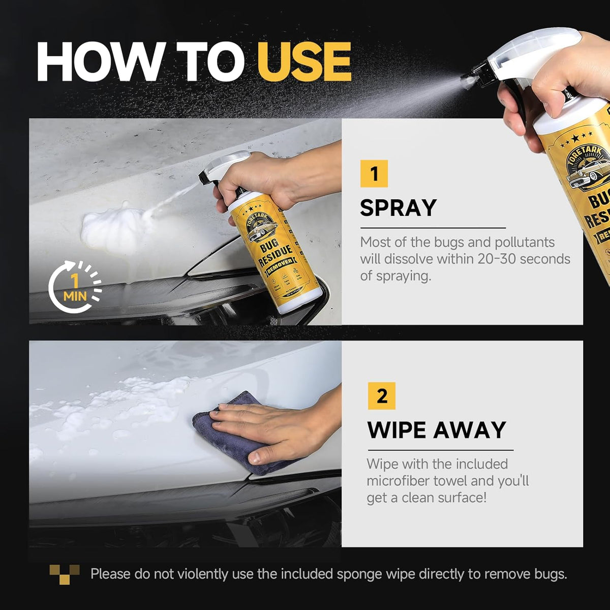 toretark Bug Remover for Cars Exterior - Tree Sap Remover for Cars Exterior, Quickly Dissolves for Water Spot, Bird Poop, Resin, Grease, Tar - PH Neutral, Safe on Paint, Rubber, Chrome, Glass