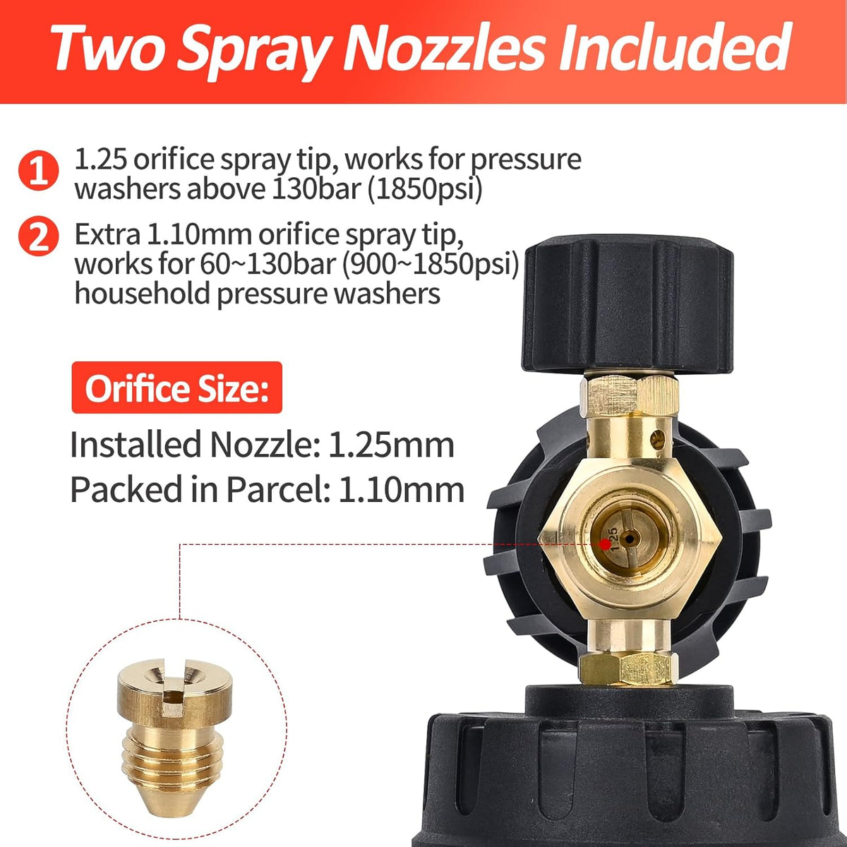 BEAR FORCE Pressure Washer Short Spray Gun M22-ID14mm Max 3000 PSI & Foam Cannon Foam Gun with 5 Tips #035 & 3/8'' Quick Connector Swivel, Additional Orifice Nozzle 1.10mm, Car Care Detailing