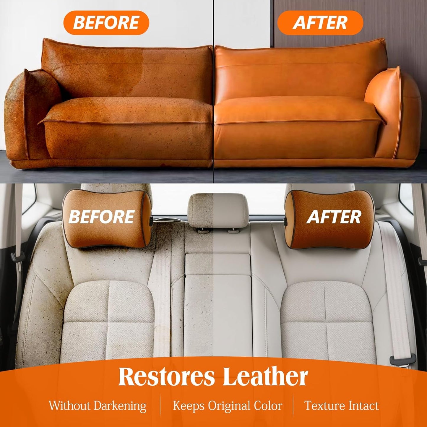 2-in-1 Leather Cleaner and Conditioner,16.9 oz,2 Pack,Car Cleaner and Conditioner for White & Black Vegan Leather,Safely Cleans & Conditions Leather Car Interiors,Furniture,Shoes,Boots,Bags & More