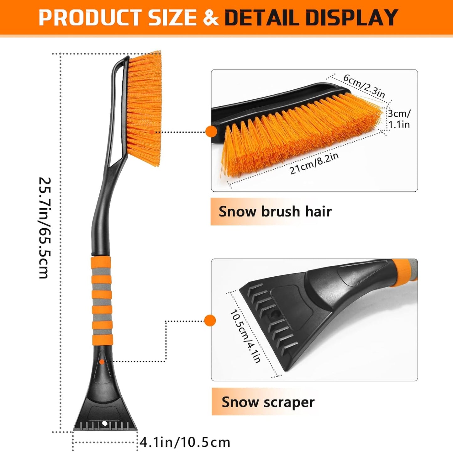 Showvigor 25" Snow Brush and Ice Scrapers for Car Windshield, 2-in-1 Detachable Design with Paint Protection, Extra Long Snow Removal Tool for Cars, Trucks, SUVs - Great for Drivers