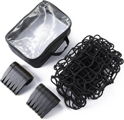 CZC AUTO 22"x38" Black Latex Bungee Cargo Net Strech to 44"x76", Luggage Netting with 2"X2" Small Mesh and 12 Adjustable Plastic Hooks for Rooftop Cargo Carrier Roof Rail Rack Hitch Basket SUV