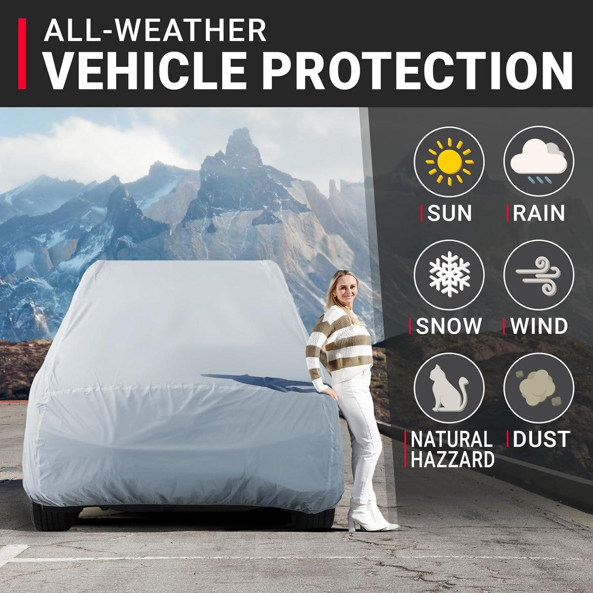 iCarCover 15-Layer Car Cover Waterproof All Weather | Premium Quality Car Covers for Automobiles, UV Protection, El Camino, Impala, Bel Air, Monte Carlo, Galaxie, Charger, Size C21 (See Size Chart) - Colors C