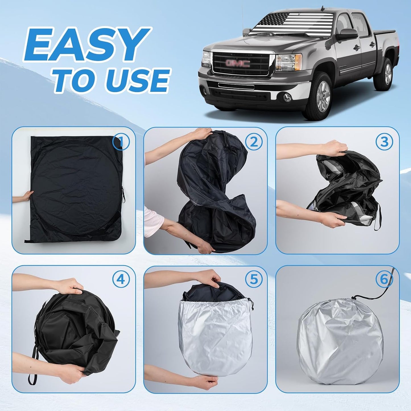 SEPORUD Windshield Sun Shade New American Eagle Flag USA Patriotic Design - Folding Car Front Window Sunshade for Cars SUV Trucks, Max UV Blocking and Keep The Vehicle Cool(64"x33.5")