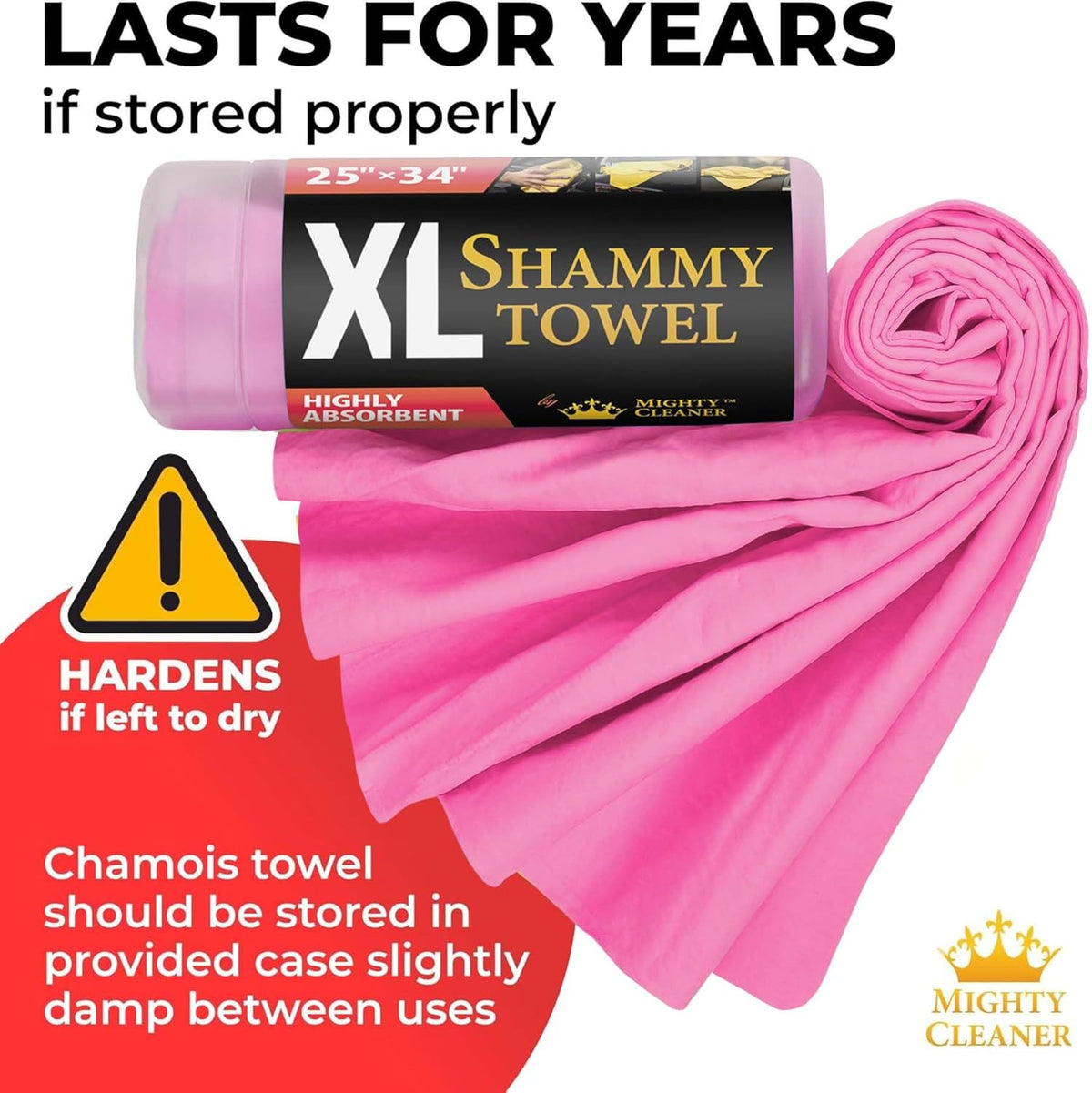 Premium XL Shammy Towel for Car - 2pk (34”x25”) - Super Absorbent Chamois Cloth - Spots & Scratch-Free - Reusable Car Drying Towels